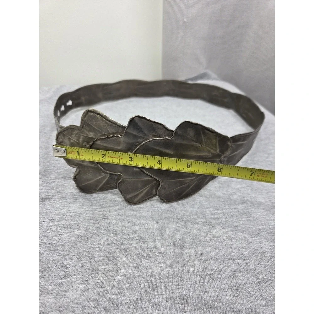 Vintage Womens Handmade Solid Brass Wide Statement Adjustable Leaf Belt 34in